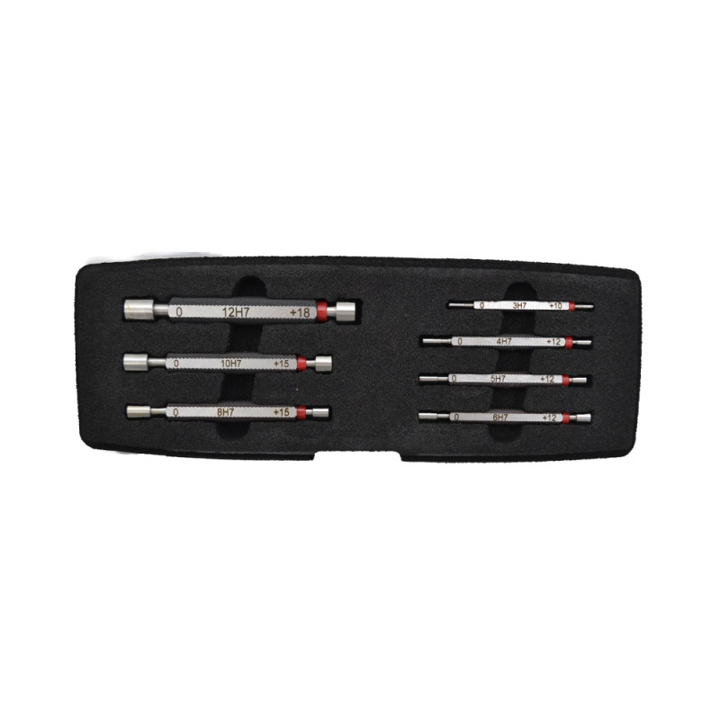 Coffret de 7 tampons lisses doubles ISO H7 ouverts pour le contrôle d'alésage (diamètres 3 à 12 mm)